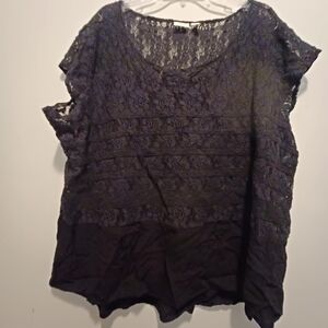 Cato Women’s 26W 28W Shirt Black‎ Sheer Floral Lace Crochet Boho Hippie Festival